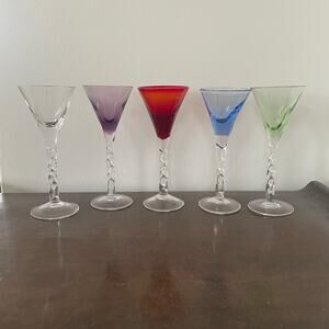 Z gallerie Handblown Twist Stem Cordials, 5, blue red purple green clear